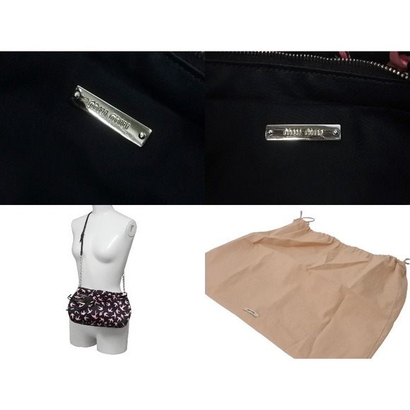 Miu Miu Swallow Pattern Chain Shoulder Bag Black Pink - Picture 9 of 9